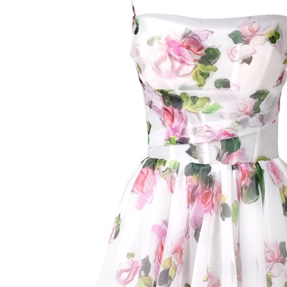Floral Midi Dress - White and Pink - Picture 4 of 12